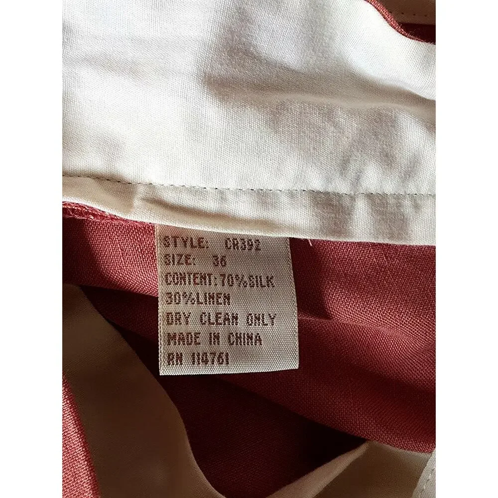 Crittenden Rawlings Mens Silk Linen Dress Pants Coral Salmon Pink Pleated 36